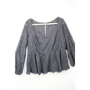 Torrid Black Lace Babydoll Top-Long Sleeve-Size 1X-Whimsigoth-Lined-Back Zip